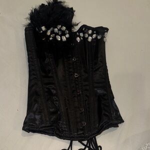 Size 20 Black Swan Corset with Feather and Gem Accents